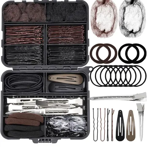 163psc Hair Accessories Kit, Bobby Pins Hair Pins Hair Net Hair Clips and Hair Ties Hair Bands Elastics, Hair Kit for Dances Ballet Competition with Hair Accessories Organizer