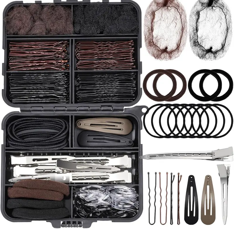 163psc Hair Accessories Kit, Bobby Pins Hair Pins Hair Net Hair Clips and Hair Ties Hair Bands Elastics, Hair Kit for Dances Ballet Competition with Hair Accessories Organizer