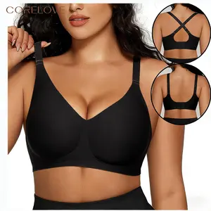 CORELOVE Jelly wireless push-up bralette Seamless push Wireless Push-Up Seamless V-Neck Bralette Minimizer Wireless No Underwire Jelly Bra Everyday Comfort  T-Shirt Bra with Adjustable Straps Soft Fit Smooth Yarn Basic Underwear Full coverage lingerie