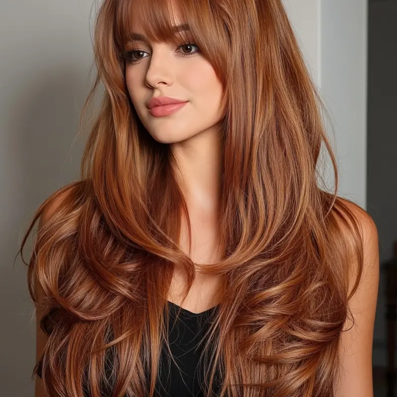 Women Long Straight Wig with Bangs, Brown Orange Wigs, High-Temperature Resistant Fiber Hairpiece, Natural Look for Daily Use & Cosplay, Synthetic Wavy Wig, Artificial Wig, Summer Wig Baddies