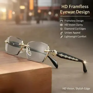 Fashion Unisex Frameless Clear Lens Glasses, Metal Decor Eyeglasses for Daily Wear, Ideal for Street Parties and Computer Use