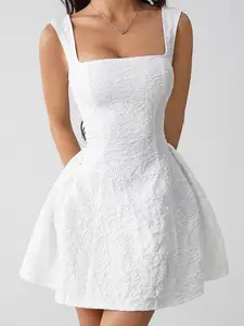 2026 Summer Sweet Style Square Neck Spaghetti Strap Fluffy Dress