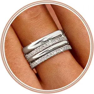 Stackable Rings for Women Non Tarnish 14K Gold Plated Dainty Cubic Zirconia Rings Minimalist Stacking Thumb Ring Set Thin Statement Promise Wedding Bands Engagement Ring Stack Size 5-10