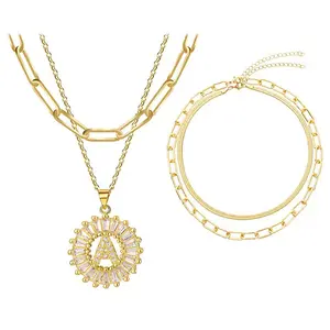 OIDEA Layered Hollow Initial Necklace Set for Women, K Gold Tone Snake Chain Letter Pendant, Dainty A-Z Stacked Jewelry
