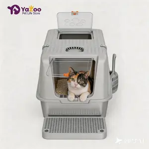 Fully Detachable Stainless Steel Cat Litter Box, 100% Easy to Clean Odor Control Stainless Steel Cat Litter Box with Top & Front Entry
