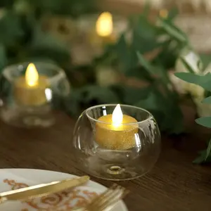 6-Pack Glass Tealight Candle Holders 3" Crystal Clear Globe Design - Votive Candle Holders for Events