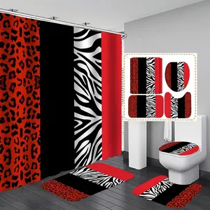 4PCS Zebra Print Shower Curtain Set with Rug, Toilet Lid Cover and Bath Mat, Inspirational Quotes Shower Curtain with 12 Hooks, Complete Shower Curtain for Bathroom Set