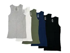 Studio 3 Men's 6 Pack 100% Cotton Tagless Ribbed Slim Fit Muscle Tank Tops with Scoop Neckline