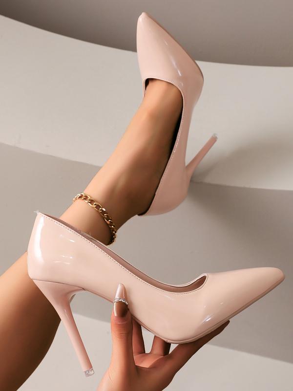 Spring & Fall Women's High Heel Pointed Toe Shoes, 10cm Thin Heels, Fashionable PU Leather, Comfortable Office Wear, High Heel Pumps