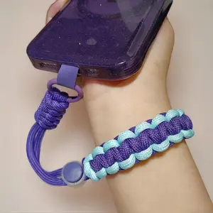 Adjustable Anti-Loss Phone Wrist Strap, Durable Nylon Rope Keychain, Geometric Design, Fits iPhone 17/16/15 Series, Colorful Braided Lanyard