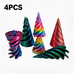 4pcs 3D Printed Spiral Cone Stress Relief Toy, Trendy Colorful Rotating Cone, Adult Finger Stress Toy, Kids Educational Creative Toy, Office Desk Stress Reliever