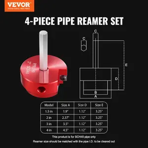 VEVOR 8Pcs PVC Pipe Reamer Kit, 8 - Piece, Plastic Pipe Fitting Socket Saver Kit, Includes 1/2'', 3/4, 1, 1 - 1/4'', 1 - 1/2, 2, 3, 4'', for PVC, CPVC, ABS Fittings, for Exhaust, Drain, Water Pipes CleaningVEVOR Super Brand Day