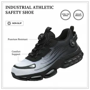 Anti-Slip Safety Shoes for Men Steel Toe Protection Breathable Mesh Work Sneakers Durable Comfort Fit All Seasons Casual Striped Design Elastic Closure Non-Slip EVA Sole Industrial Work Shoes