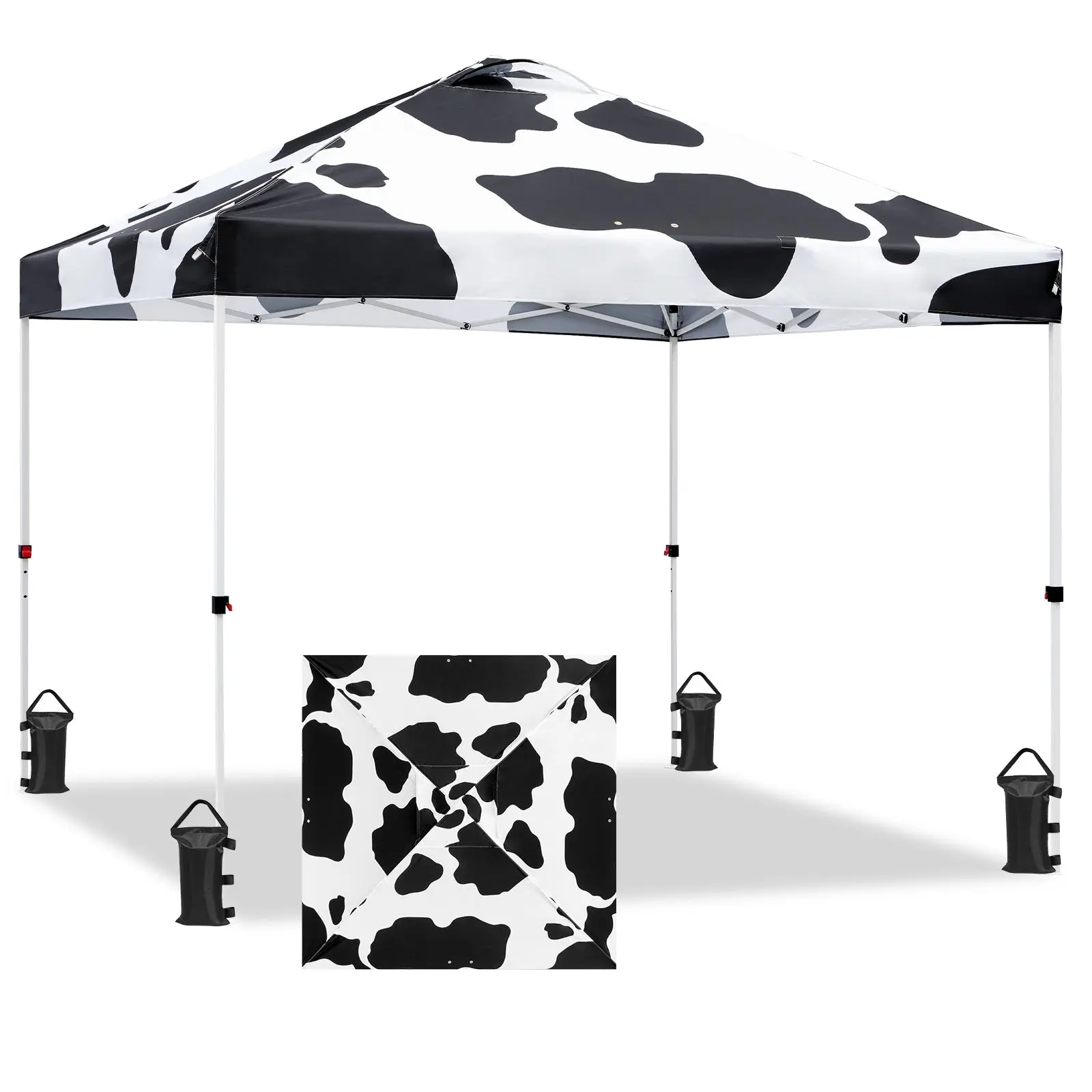ColorRise Graphics Easy Setup 10x10 Pop Up Canopy Tent with Digital Printed Cow Print Top