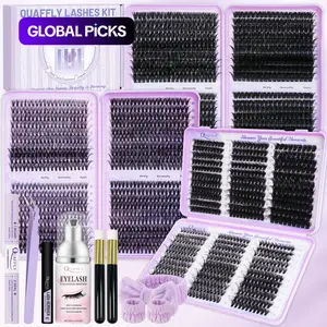Lash Clusters Kit 2209Pcs Eyelashes Clusters Extensions Kit Individual Lashes D Curl 3D Effect False Eyelashes with Lash Bond Seal Remover Tweezers Cleansing Mousse Cleaning brush*2 Headband Wristband Makeup Eyelash Set #GLOBAL PICKS