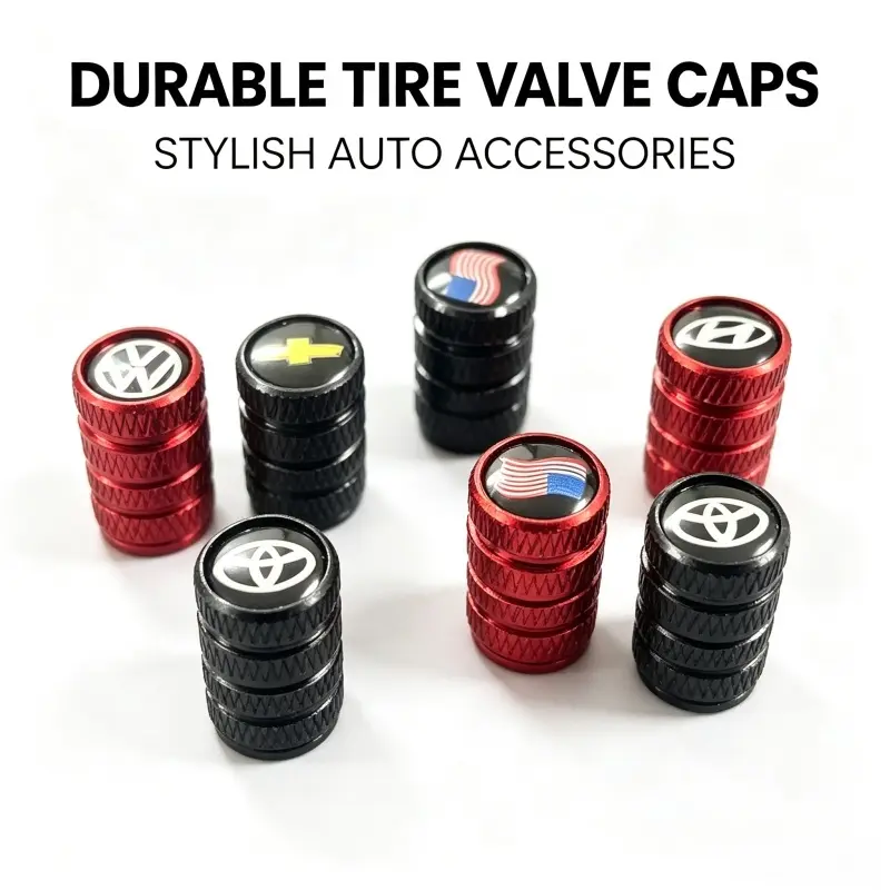 Tire Valve Stem Caps 5 Pack, Red Black Anodized Aluminum, TPMS Safe Rust Leak Dust Proof Covers, Heavy Duty Weather Resistant Wheel Accessories for Ford Toyota Honda Chevy BMW Benz Jeep Hyundai Kia All Car SUV Pickup Truck