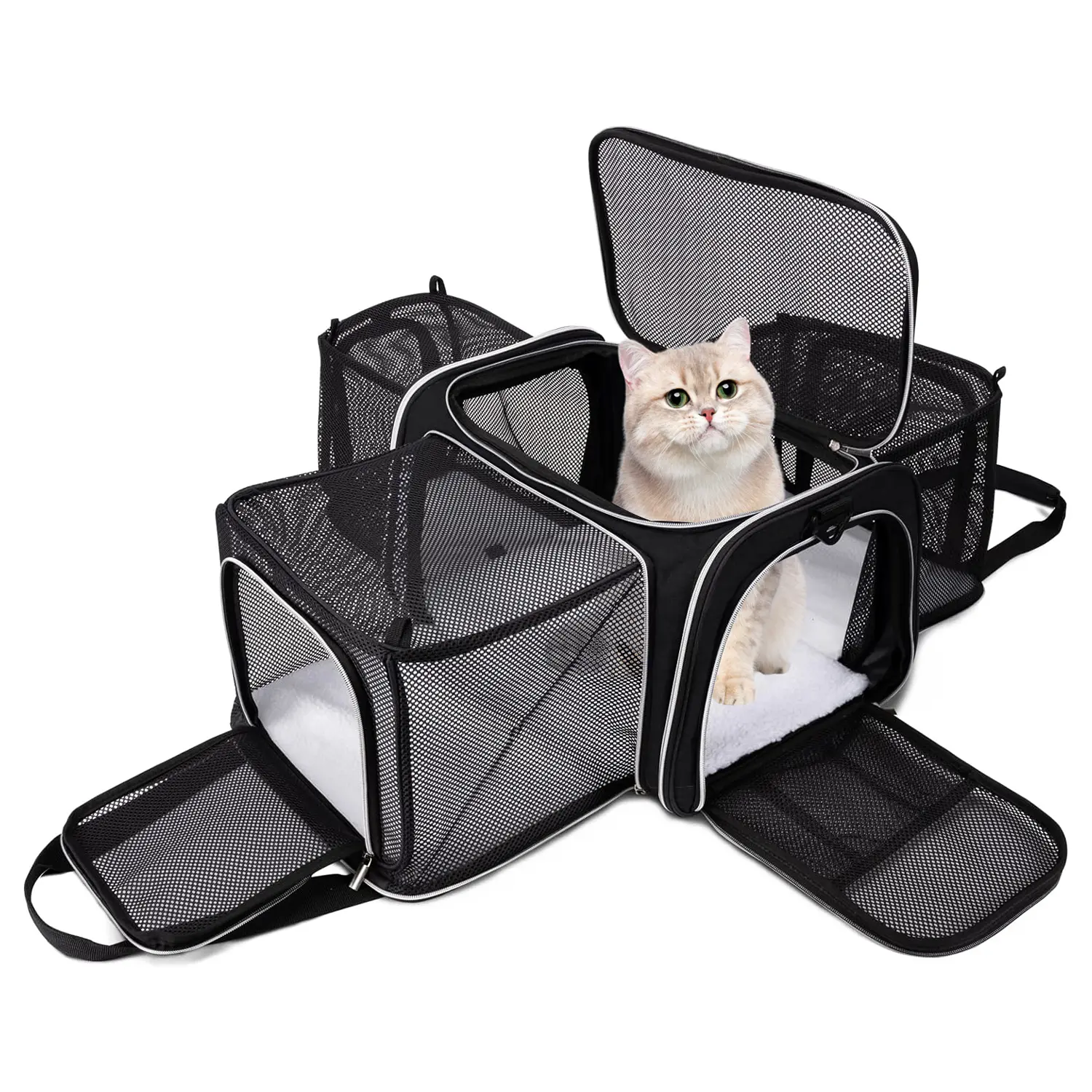 BAGLHER Airline-Approved Soft-Side Pet Carrier Bag for Cats & Dogs – Expandable 3-Sided Foldable Design, 5 Ventilation Mesh Windows, Removable Fleece Pad, Hands-Free Backpack & Shoulder Strap, Portable Travel Carrier