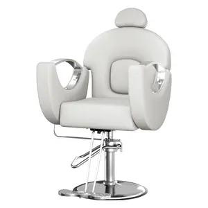 Gaomon Reclining Barber Salon Chair - 360° Swivel Hydraulic Styling Seat with Heavy Duty Pump, Aerodynamic Base, Hollow Arms, PVC Leather, Modern Swivel Chair for Barbershop, Home Spa, Hydraulic Lift, Grey