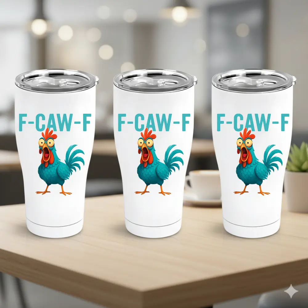 30oz (900ml) V1 F-Caw-F Funny Chicken Stainless Steel Insulated Bottle, Reusable Vacuum Insulated Ergonomic Shape Kitchen Drinkware, Rooster Themed Unique Personalized Gift