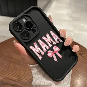 MAMA Letter Bowknot Pattern TPU Phone Case for iPhone 17 16 15 14 Pro Max 13 12 11 XR XS  Air Plus Shockproof Full Camera Protection Durable slim Silicone Cover Cellphone Protective