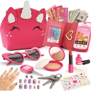 Toddler Purse for Little Girls 3-5 with Pretend Makeup Kit |   Unicorn Kids Purse Accessories Play Fake Make up Set |   Birthday Gifts for 4-6 Year Old Princess Toys