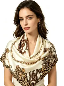 New 90cm Square Silk Scarf for Women, Leopard Pattern, Casual Fitted Design, Spring Summer Accessory, Lightweight Neck Wrap