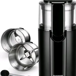 Coffee Grinder Electric, Spice, Herb, Grinder for Bean Spices and Seed 2 Removable Stainless Steel Bowl, Black.