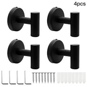 colored towel hook, wall-mounted towel rack, bathroom wall coat hook, heavy-duty stainless steel hanger, suitable for bathrobes, towels, coats, requires drilling, black (4 pieces) retractable  towel  bar bathroom  caddy
