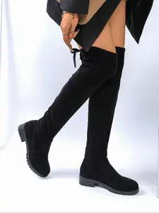 Women's Over-The-Knee Boots Velvet Anti-Slip Sole Elegant Drawstring Design Elastic Boot Fashion Simple for Fall & Winter Winter Warm Boots