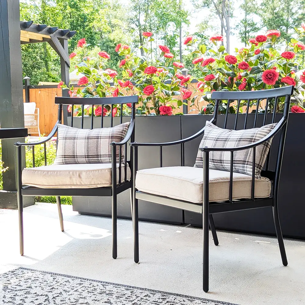 PHI VILLA Steel Fixed Patio Outdoor Dining Chairs Set with Comfortable Design for Home Garden and Dining Environments(With Cushion) Furniture