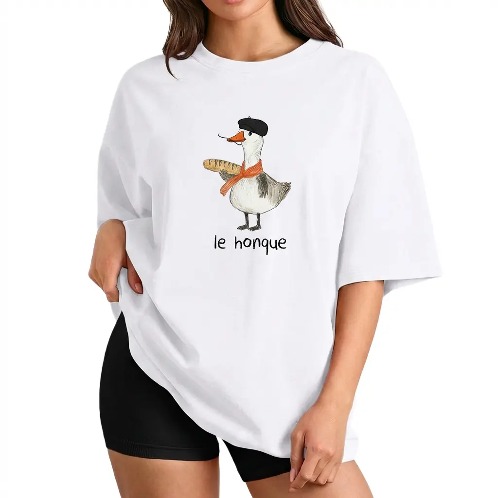 Funny Graphic Tee Women Oversized French Goose Meme Shirt Le Honque Print Top Humor Gift plusized S-6XL_KT0299 Womenswear Tshirt