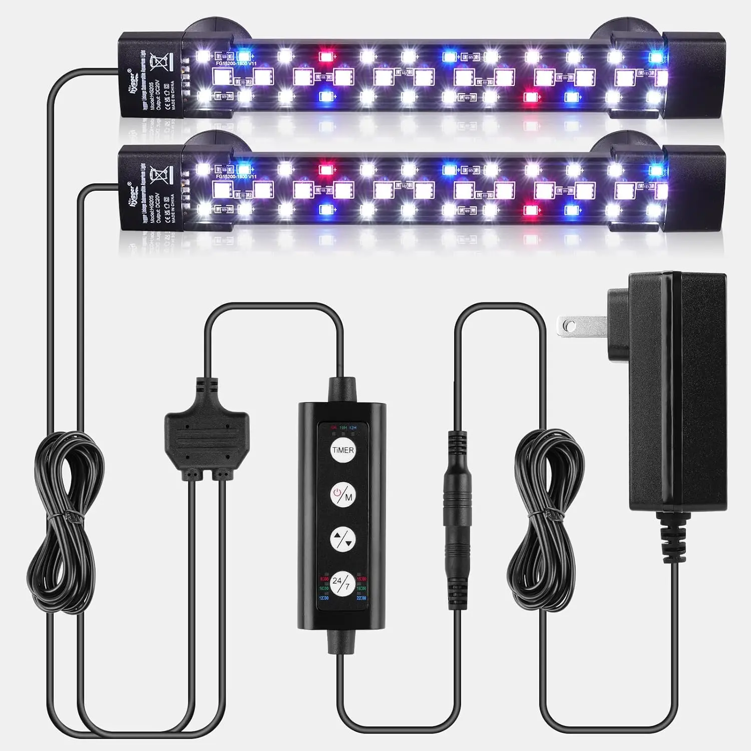 Dual- Controller Submersible Aquarium LED Light, 24/7 Mode Full   Fish  Light with 3 Rows Beads 7 Colors Auto  Off, Adjustable Timer Brightness (2)