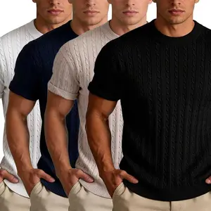2026 #SummerVibes Simple and fashionable solid-color short-sleeved knitted shirt, same style for both men and women, summer casual loose round-neck party retro base shirt, Tops, Knitwear