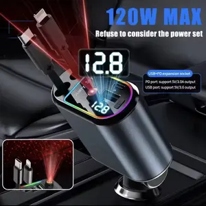 4-in-1 Retractable Car Charger – Fast Charging for iPhone & Android