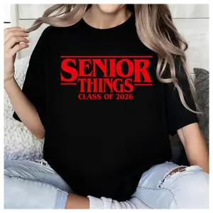 Funny SENIOR THINGS CLASS OF 2026 Graphice Tee, 100% Cotton Unisex Senior Class Of 2026 Shirt, Graduation Gifts for Women Man
