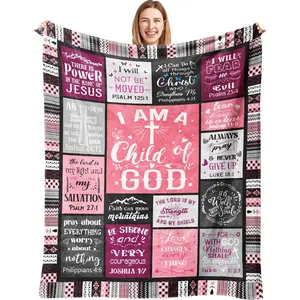 Christian Gifts for Women Blanket, Inspirational Religious Birthday Gifts, Baptism Confirmation Gifts for Girls, I Am a Child of God Blanket, Bible Verse Prayer Faith Throw Blanket 50" x 40", Printed on One Side with a Plain White Back, Halloween Thanksgi