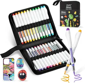Ohuhu Acrylic Markers: Brush Tip - 24 Colors / 48 Colors - Vibrant Colors with Flexible Brush Tip High-Opacity Waterproof Lightfast Pens for Rock Wood Glass & More - Nahuku Series of Ohuhu