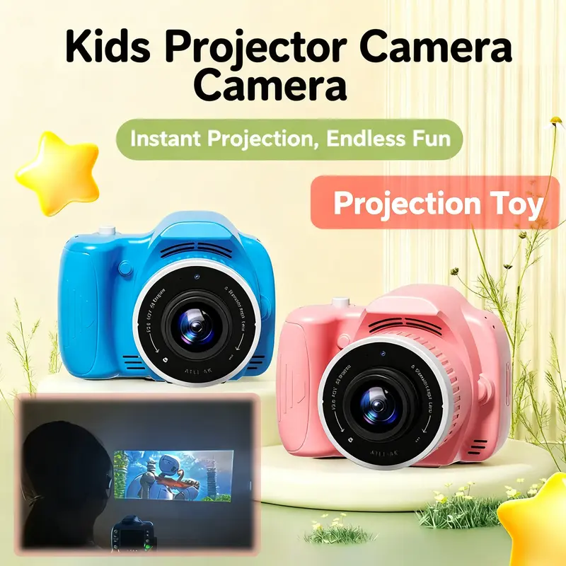 Kids' Compact Digital Kid Camera - Electronic Portable Toy with HD Photography, AI Creative Editing, Dual Protection, Real Projection, Photo & Video Recording, Fun Games, Birthday Gift for 3+ Children