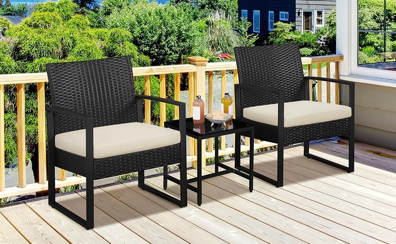 Yaheetech 3 Pieces Rattan Bistro Set, Indoor/Outdoor Wicker Patio Modern Conversation Furniture, 2 Chairs & Tempered Glass Coffee Table for Garden, Balcony, Backyard, Poolside Yaheetech 3 Pieces Rattan Bistro Set, Indoor/Outdoor Wicker Patio Modern Conversation Furniture, 2 Chairs & Tempered Glass Coffee Table for Garden, Balcony, Backyard, Poolside