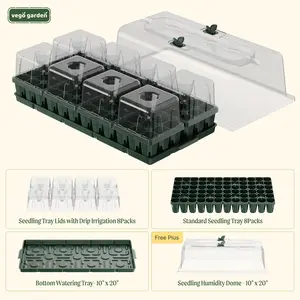 Vego garden Germination Bundle,  Seedling Trays with Seedling Tray Lids and 10" x 20" Bottom Watering Trays Plus Seedling Humidily Dome