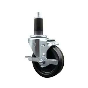 Service Caster SCC-EX20S414-PHR-TLB-114 Plastic Phenolic Swivel Expanding Stem Caster with Roller Bearing, 4 x 1.25 in. Black Wheel, 1.25 in. Stem, Top Locking Brake, Bright Zinc Plated Finish, 300 lbs Load Capacity