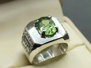 Natural Fresh Green Eye Clean Peridot Mens Ring Sterling Silver 925 Handmade Channel Set Ring