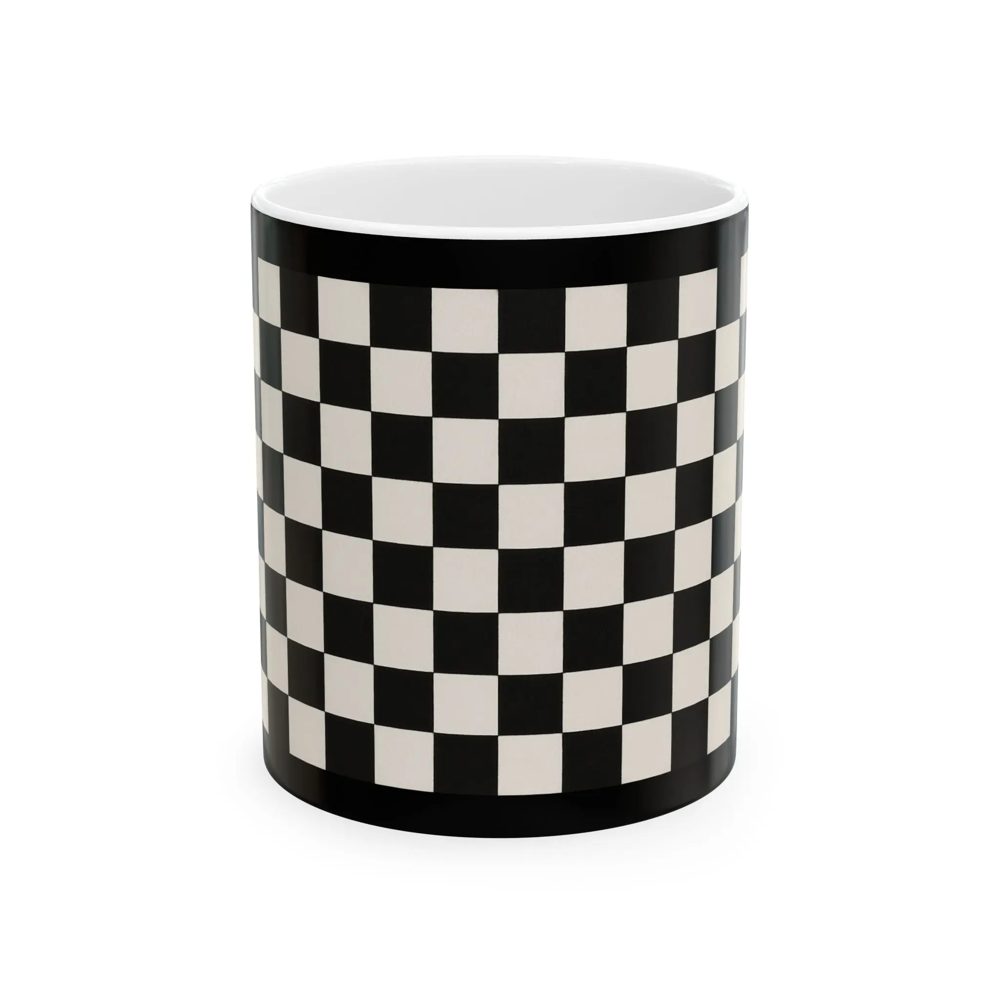 Black White Checkerboard Mug | Ceramic Coffee Cup, Retro Skateboard Pattern