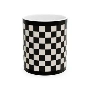 Black White Checkerboard Mug | Ceramic Coffee Cup, Retro Skateboard Pattern