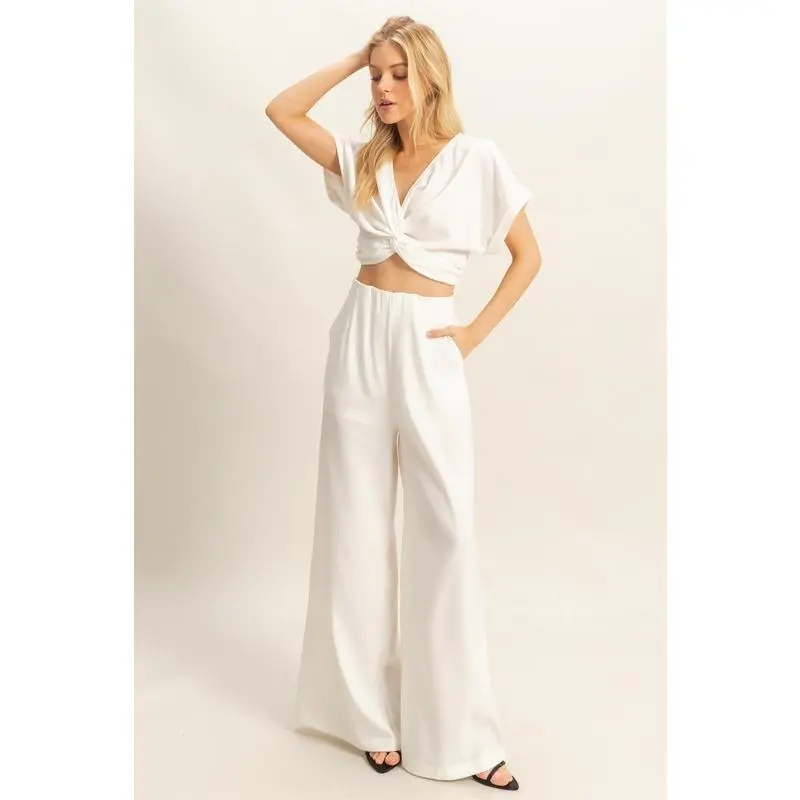 HYFVE Twisted Front Short Sleeve Top and Wide Leg Pants Set