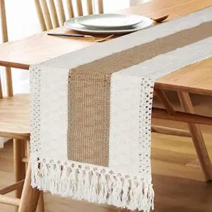 Boho Table Runner with Tassels – 12"x72" Macrame Burlap Table Decor for Summer, Farmhouse & Rustic Home, Bridal Shower or Living Room Accent