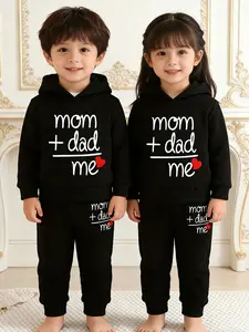 Spring Autumn Baby Boys Girls Letter Print Hooded Fleece Long Sleeve Sweatshirt and Pants Set, Baby Clothing, Casual Two-Piece Baby Boy Clothes