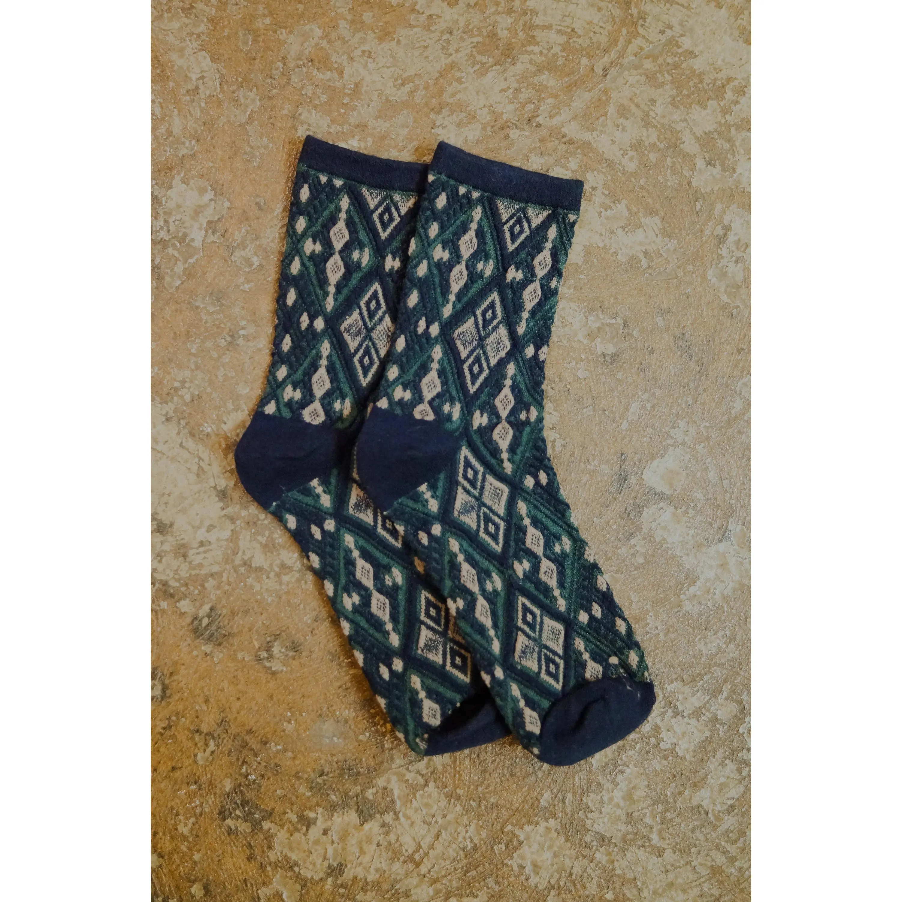 Blue Diamond Pattern Ankle Socks