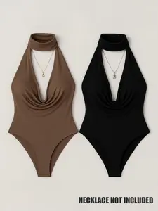 Women's Summer Fashion Backless Bodycon Jumpsuit Set, Sexy V-Neck Sleeveless Top, Slim-Fitting Elegant, 2 Piece Bodysuit