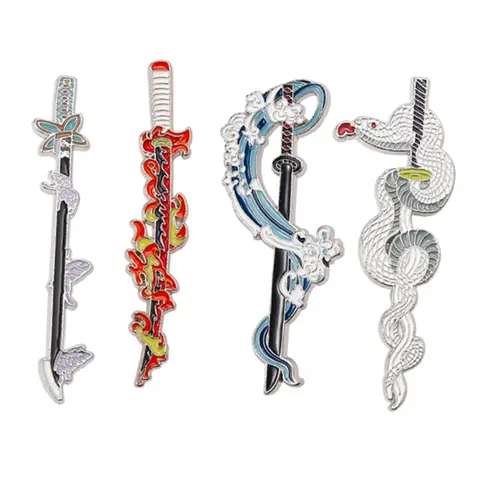 4 Piece Set Demon Slayer Weapons Enamel Pins Anime Japanese Sword Metal Metal Brooch Lapel Backpack Badge Fashion Jewelry Accessories Gift for Friends Brooch Pin Clip